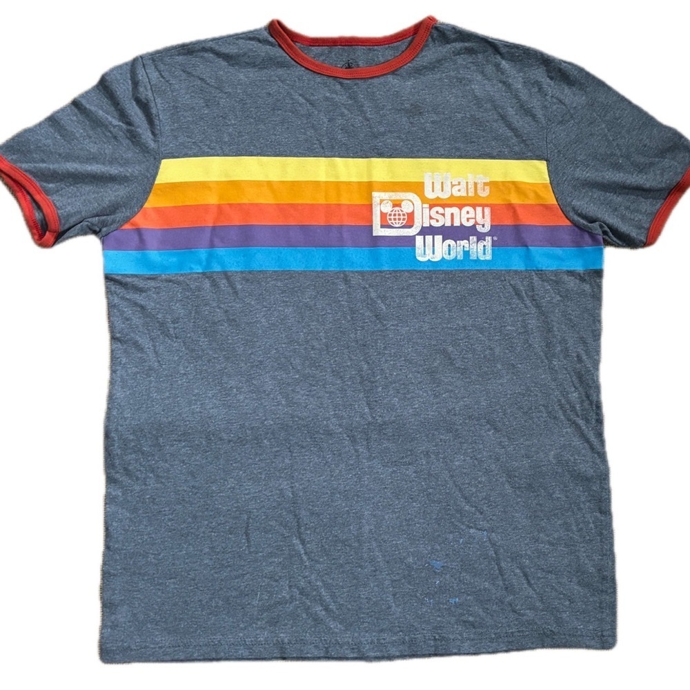 Womens Walt Disney World Retro Rainbow Ringer Tee T Shirt Size Small Pride LGBTQ